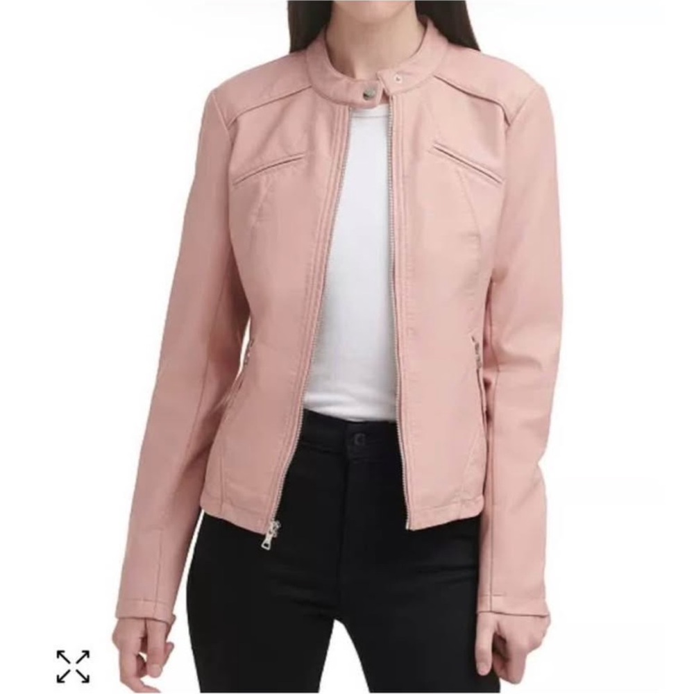 Guess Light Pink Leather Moto Jacket